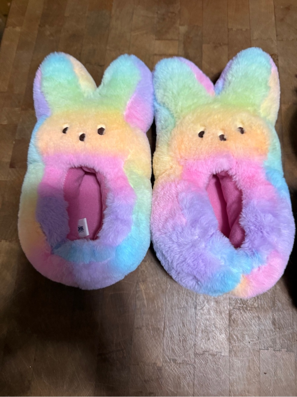 Rainbow Peeps Plush Bunny Slippers Kids Sz 13/1 Pastel Easter Rabbit Slip Ons